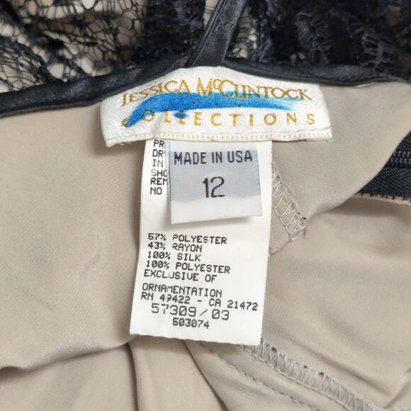 Jessica McClintock Black Nude Lace Criss Cross Back Maxi Slip Dress Vintage 12 - Picture 7 of 9